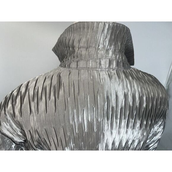 Chico's Silver Crinkle Jacket Size 1 Medium 8 10 US Blazer Caroline New - Picture 8 of 12
